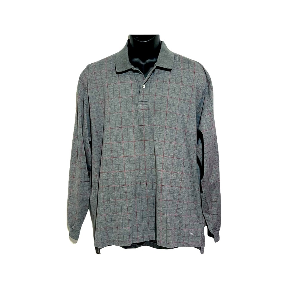 Brooks Brothers Golden Fleece Long Sleeve Polo Shirt Gray Window Pane Plaid Sz L